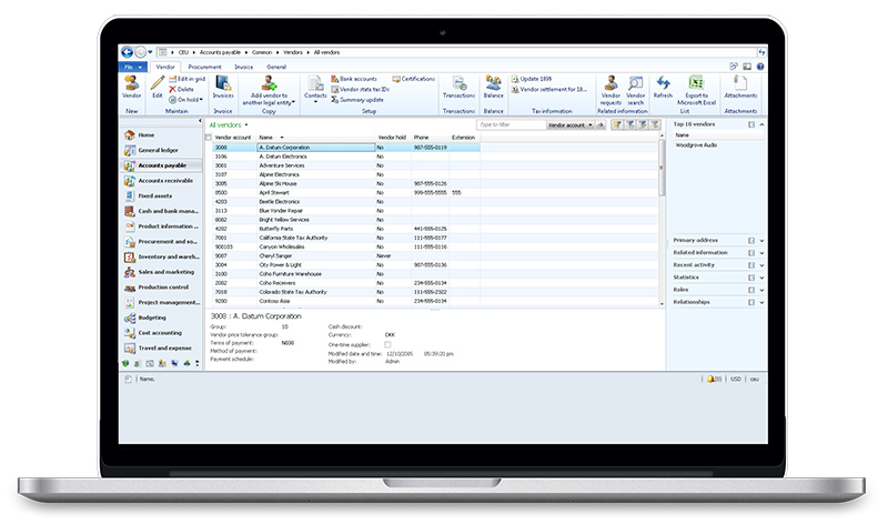 Microsoft Dinamycs AX - List of Vendors