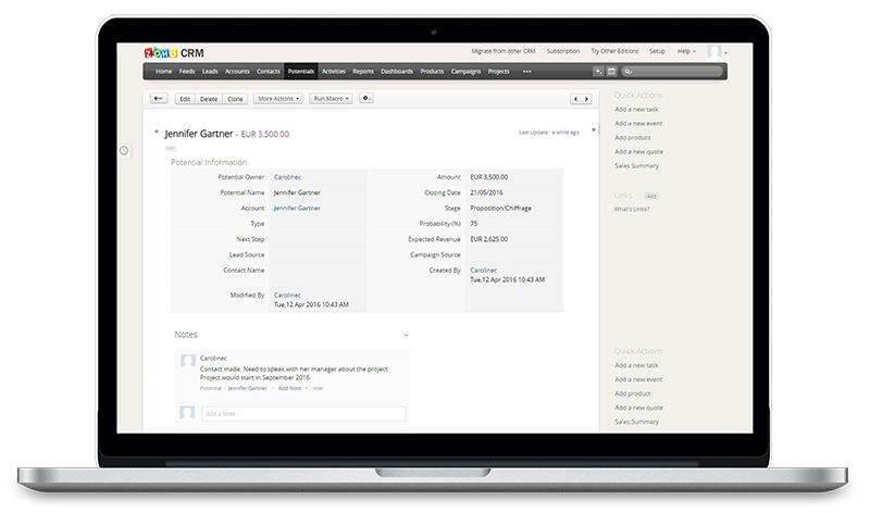 Zoho CRM - Form View