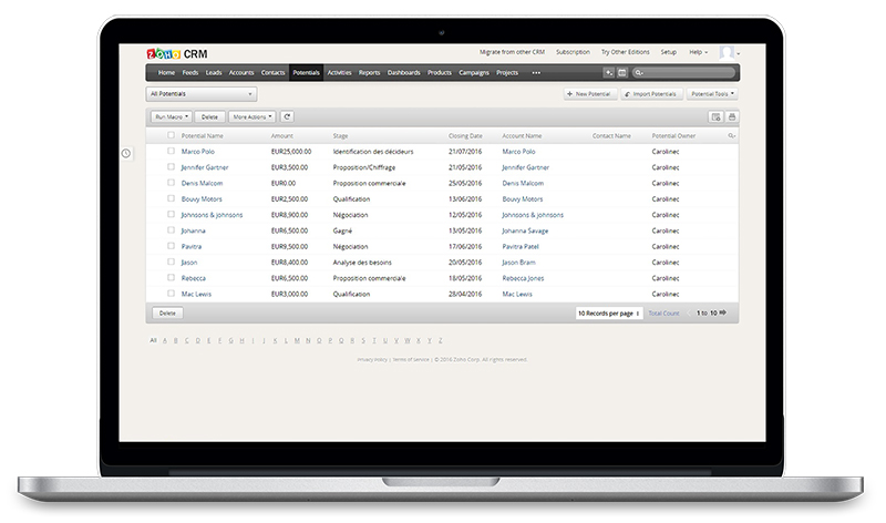 Zoho CRM - List View